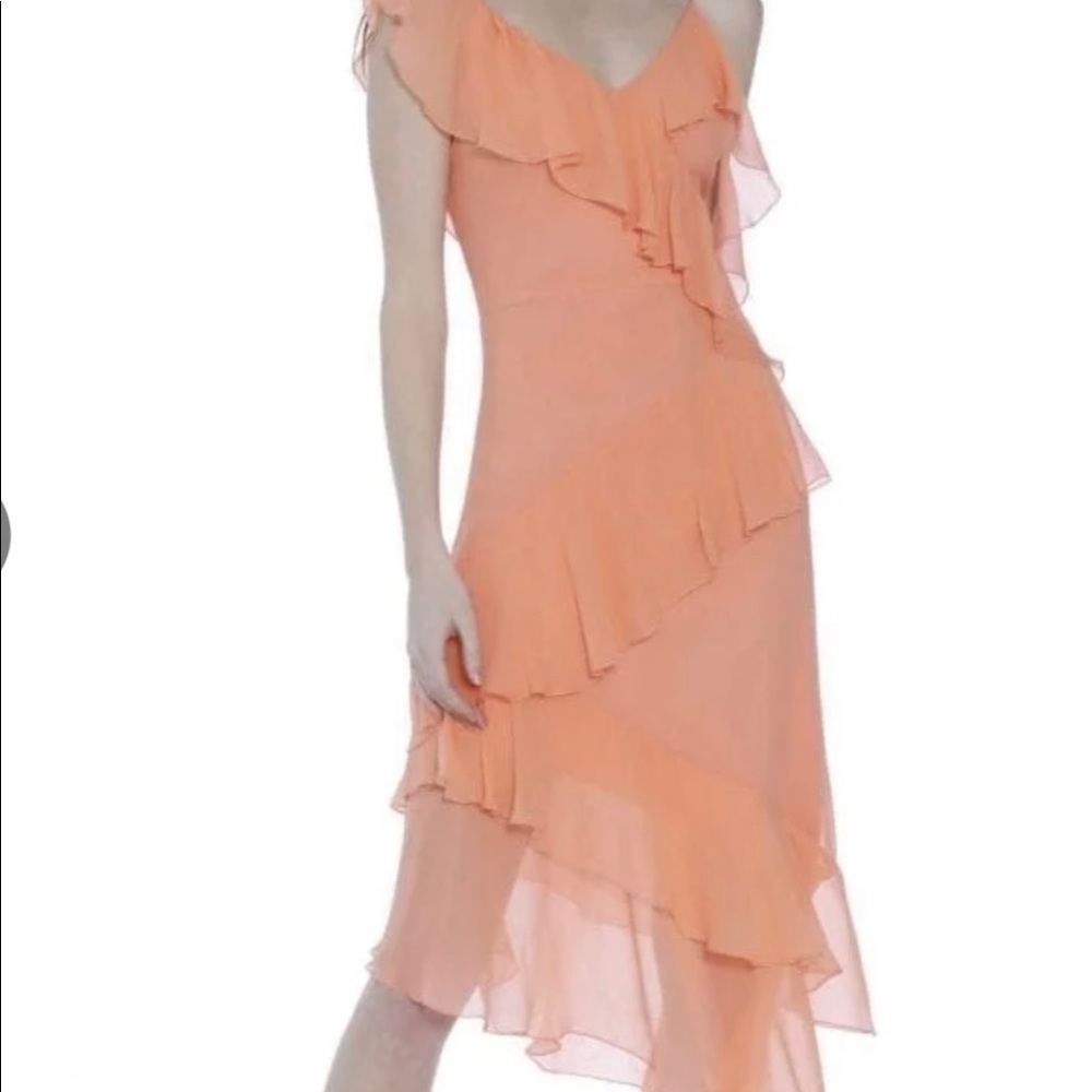Alice+Olivia Olympia Ruffle Silk Dress in Peach
